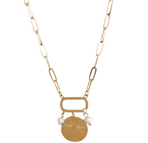 Short Necklace W/ Starburst Pendant/ Gold 2104