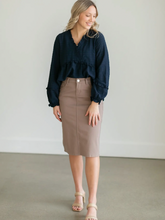 Load image into Gallery viewer, Remi Desert Taupe Denim Skirt/  26&quot; Length
