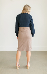 Remi Desert Taupe Denim Skirt/  26" Length